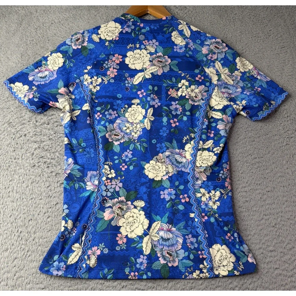 Johnny Was Rash Guard Top Womens Medium Blue Floral Surf Shirt Swim Johnny Was